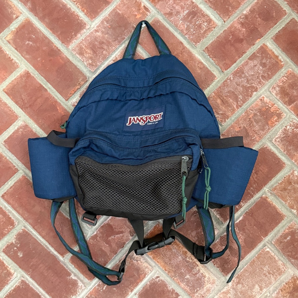 Vintage JanSport Fanny‎ Pack Lumbar Bag Navy Blue Made in USA Hiking Travel Belt
